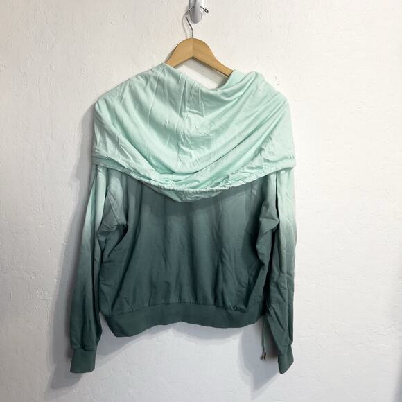 Young Broke Fabulous Sweatshirt Small Pullover Cowl Dip Dye Green Hood Dolman - Picture 2 of 8